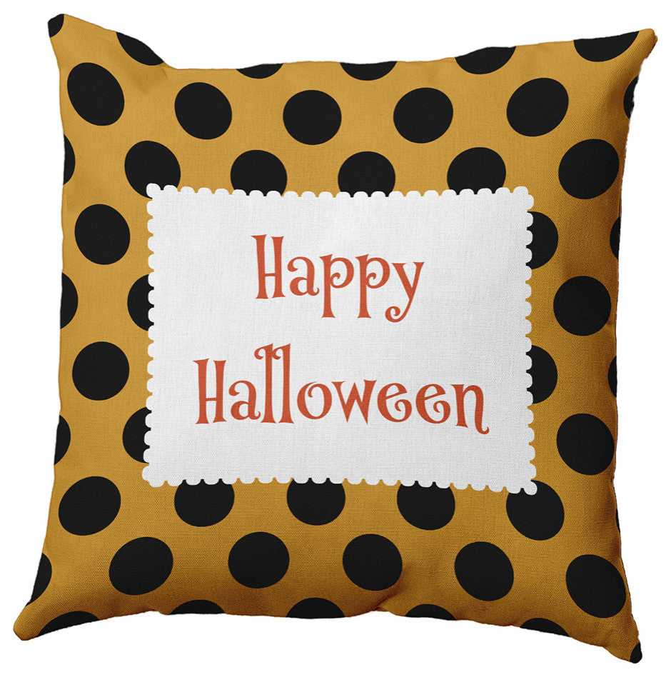 Happy Halloween Dots Accent Pillow, Golden Mustard, 18"x18"