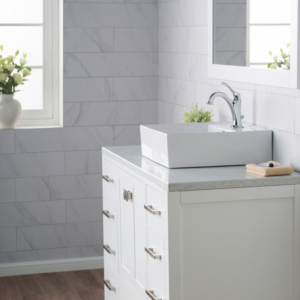 Elavo Square Ceramic Vessel Sink, Bathroom Arlo Faucet, Drain, Chrome