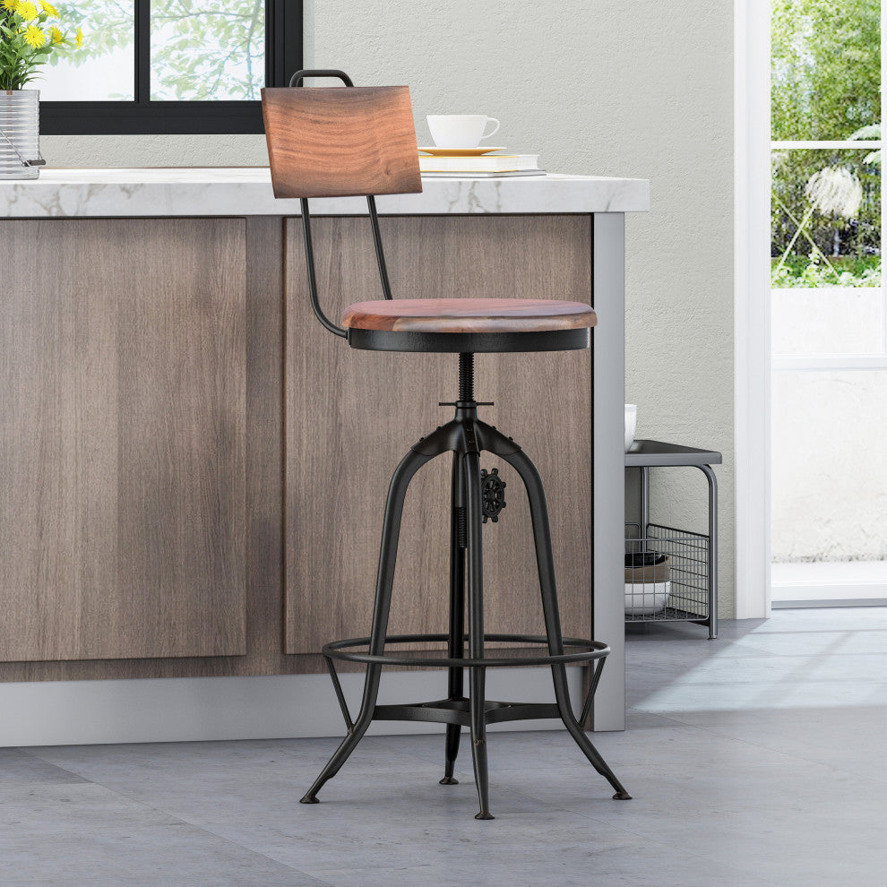 Christal Modern Industrial Acacia Wood Bar Stool
