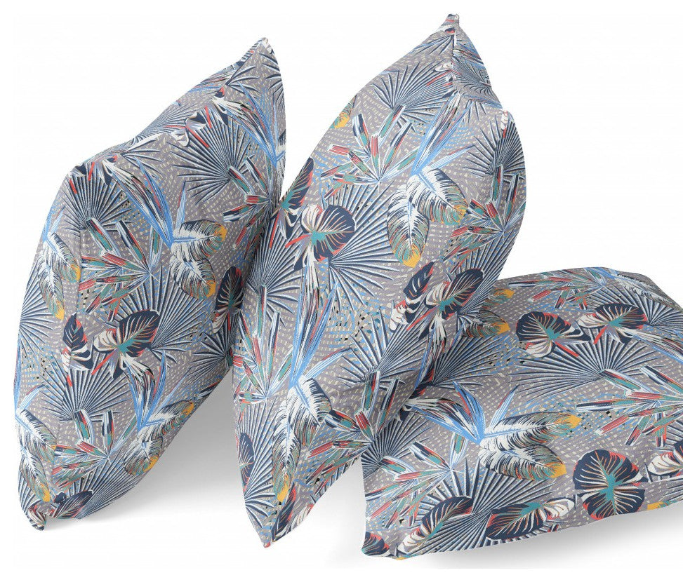 16" Indigo Gray Tropical Indoor Outdoor Throw Pillow