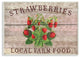 Strawberries Illustration Local Farm Planked Look Wall Plaque Art, 10"x15"