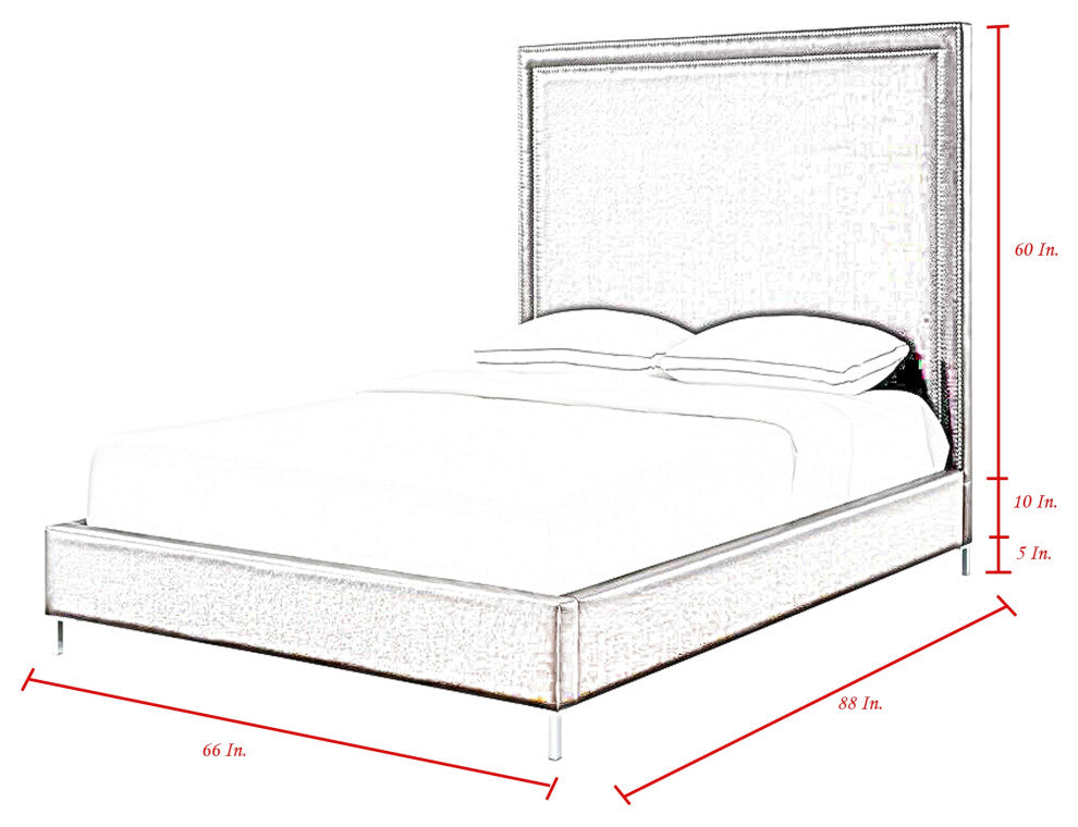 Giovanna Nailhead Trim Platform Bed, White Leather Pu, Queen