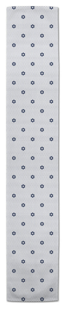 Navy Floral Pattern 16x90 Cotton Twill Runner