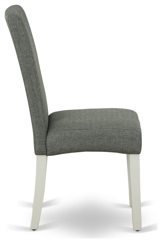 5Pc Square 36" Table, Four Parson Chair, White Finish Leg, Fabric- Gray Color
