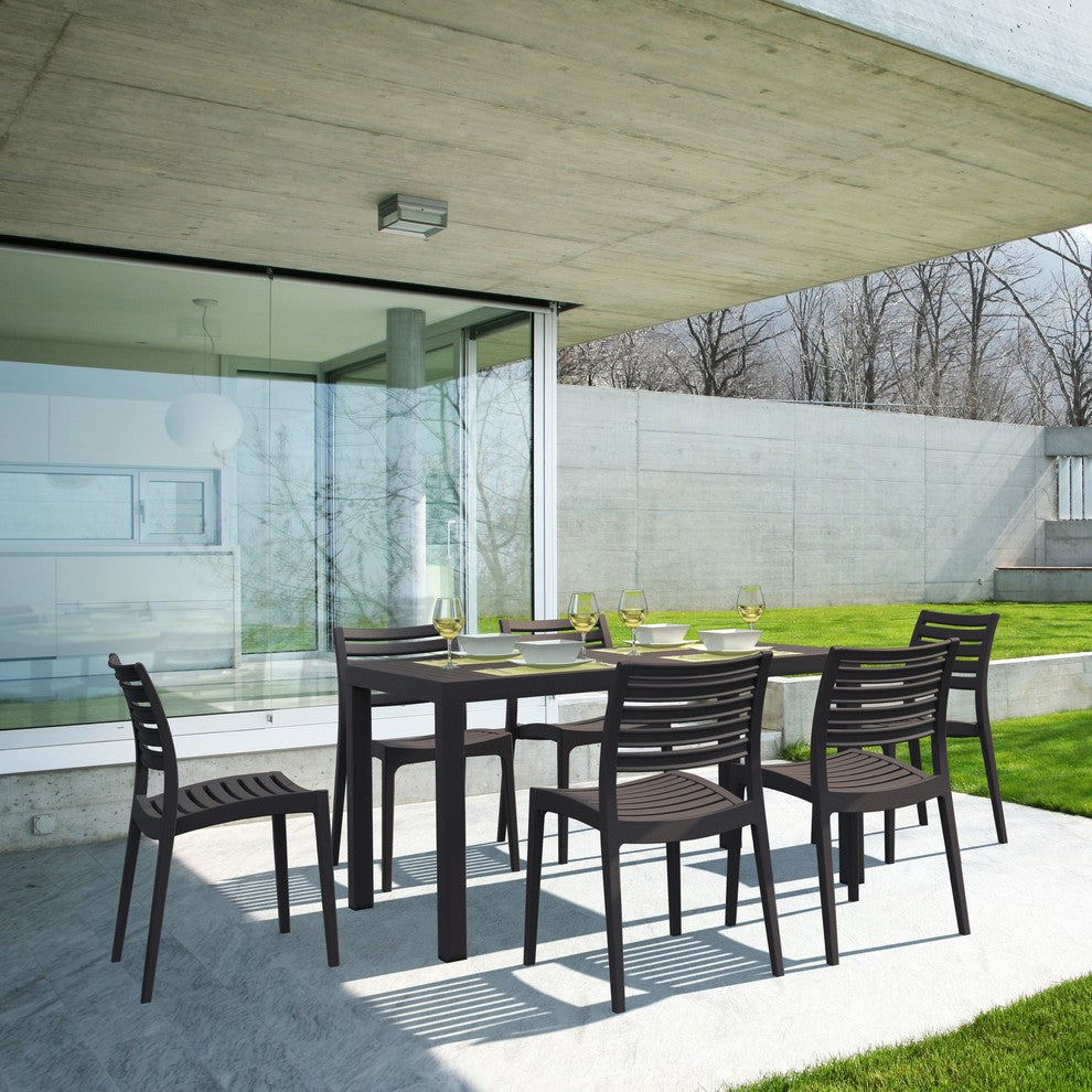 Ares Resin Rectangle Dining Set With 6 Chairs, Brown