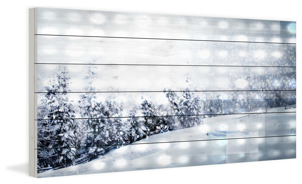 "Snowing" Painting Print on White Wood