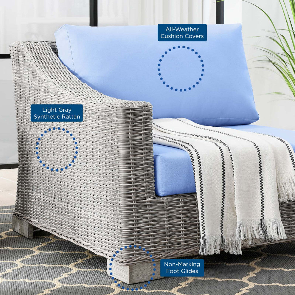 Sofa Corner Chair, Rattan, Wicker, Gray Blue, Modern, Outdoor Patio Cafe