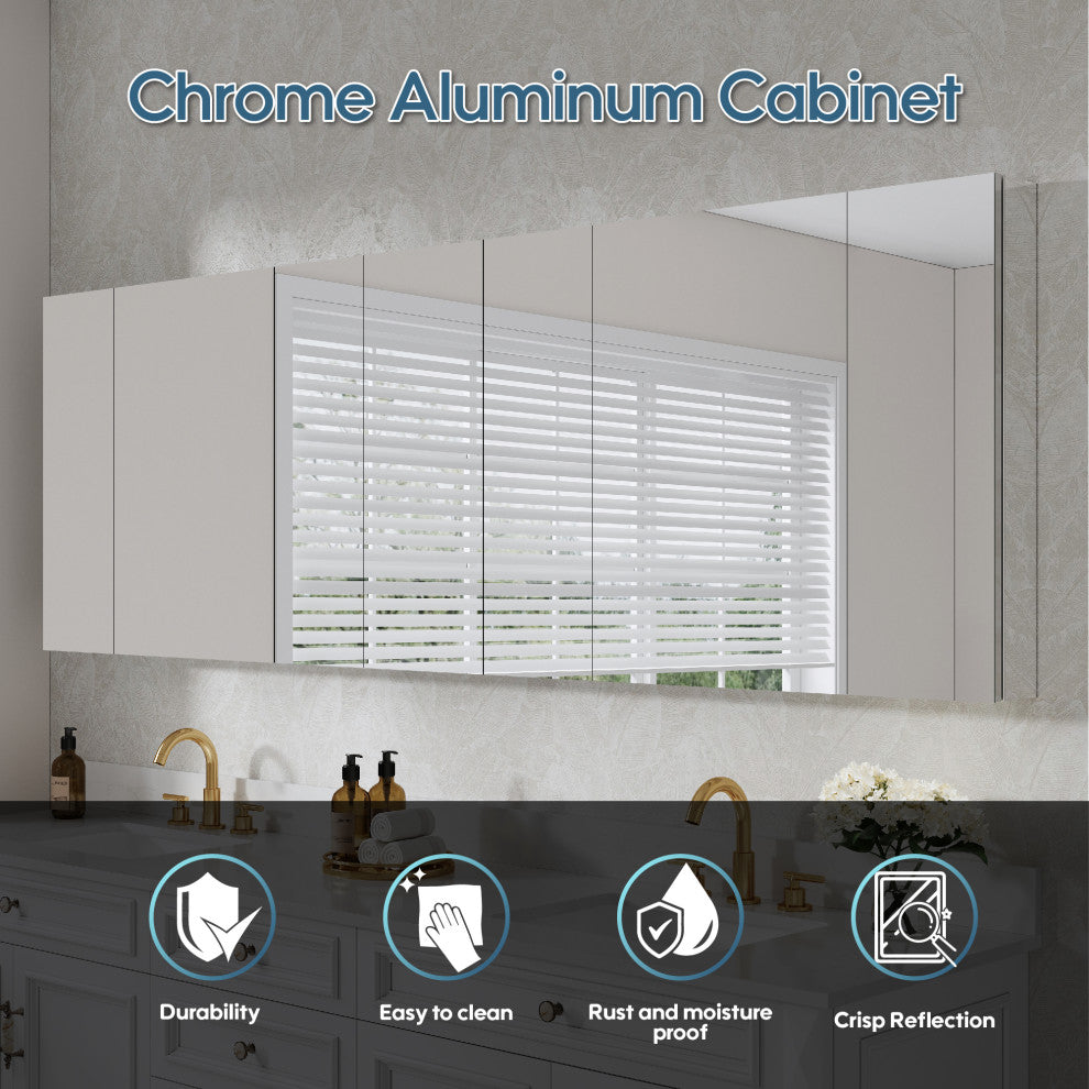 Recessed/Surface Mount Bathroom Medicine Cabinet, Reverse Installation, 92"x30"