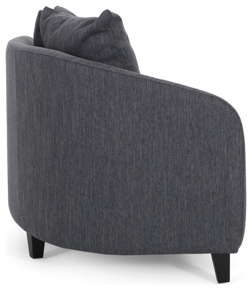 McCardell Fabric 3 Seater Curved Sectional Sofa, Charcoal + Dark Brown