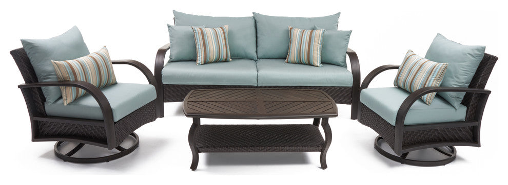 Barcelo 4 Piece Aluminum Outdoor Patio Motion Club and Sofa Set, Bliss Blue