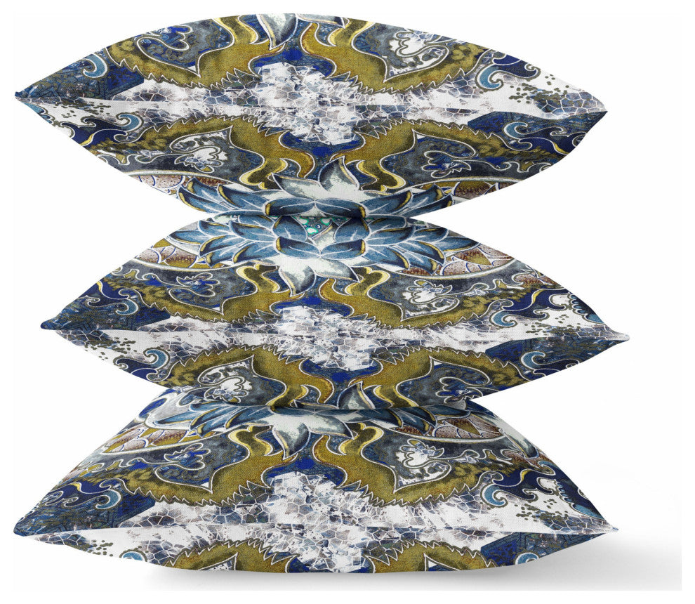 18" Blue White Flower Bloom Suede Throw Pillow
