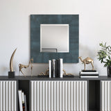 Beveled Wall Mirror, Black on Blue Metallic Shagreen Leather Framed Mirror