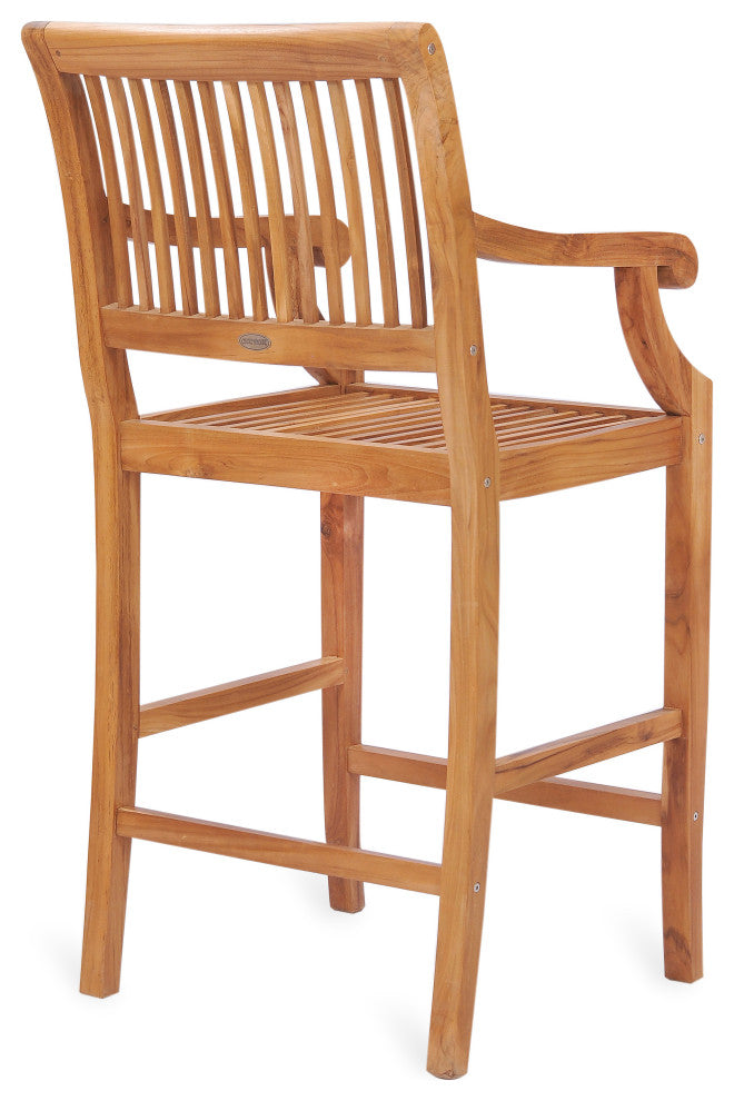 Teak Wood Castle Outdoor Patio Barstool with Arms