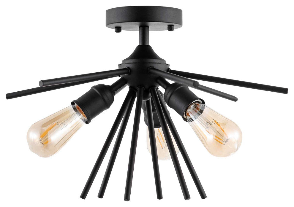 3-Light Sputnik Semi-Flush Mount Ceiling Light, Black