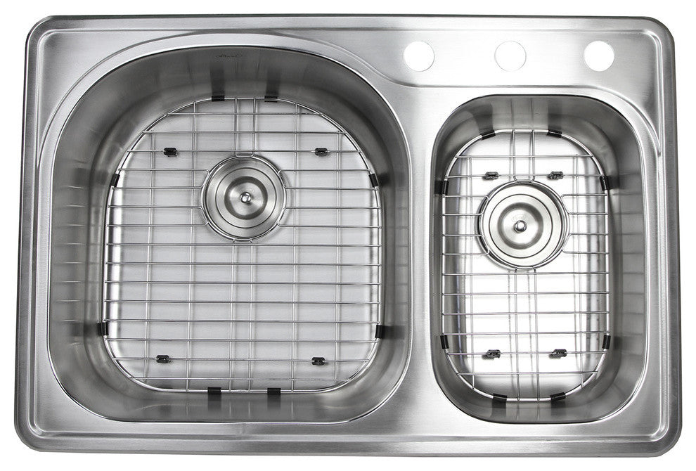 33" Top-mount/Drop-in Stainless Steel 70/30 Double Bowl Kitchen Sink Combo