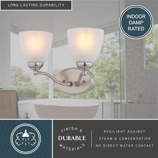 Bellwood 13.5" 2-Light Traditional Nickel Bathroom Vanity Fixture, Glass Shade, Satin Nickel, 2-Light