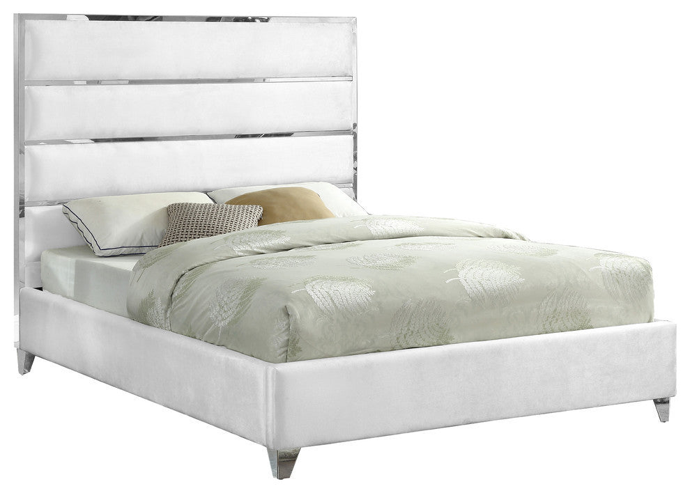 Zuma Velvet Upholstered Bed, White, King