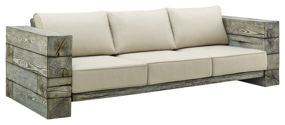 Manteo Rustic Coastal Outdoor Patio Sunbrella 4 Piece Set - Light Gray Beige