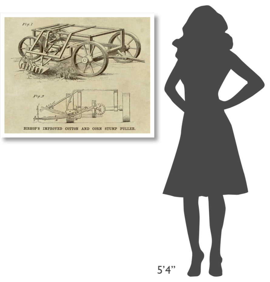 "Bishop's Improved Cotton and Corn Stump Puller" Print by Inventions, 38"x31"