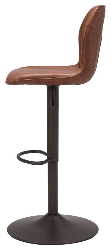 Bar Stool Chair Barstool, Faux Vinyl Leather, Steel, Vintage Brown, Bronze