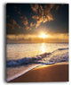 "Sunset Over Foaming Waves" Modern Beach Canvas Art Print, 12"x20"