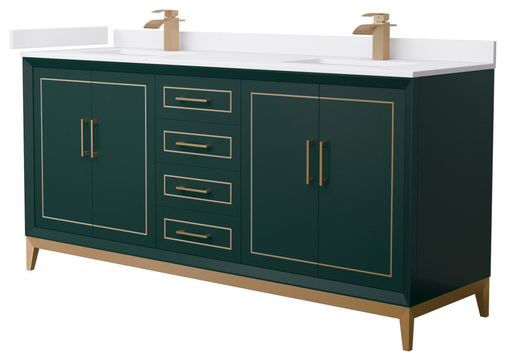 Marlena 72" Green Double Vanity, Cultured Top, Bronze Trim