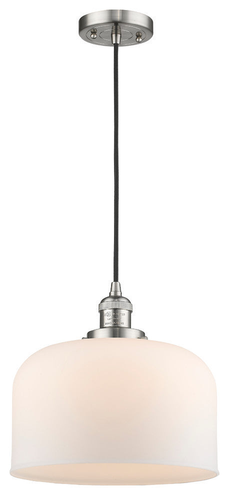 1-Light Large Bell 12" Pendant, Brushed Satin Nickel, Glass: Matte White Cased