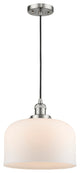 1-Light Large Bell 12" Pendant, Brushed Satin Nickel, Glass: Matte White Cased