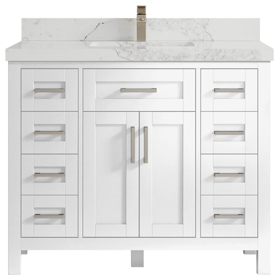 Cambridge 42 Single Sink Bath Vanity in White 2" Calacatta Nuvo