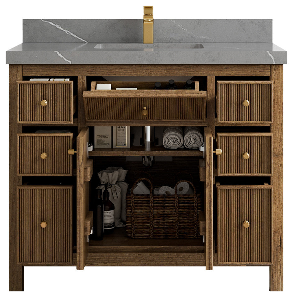 Sonoma Teak 42 Single Sink Vanity in Dark Natural with 2" Piatra Gray Quartz