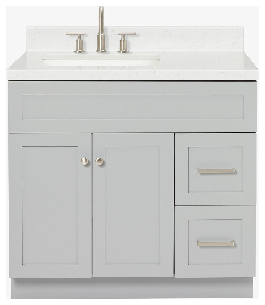 Ariel Hamlet 36" Single Left Rectangle Sink Bathroom Vanity, Carrara Quartz