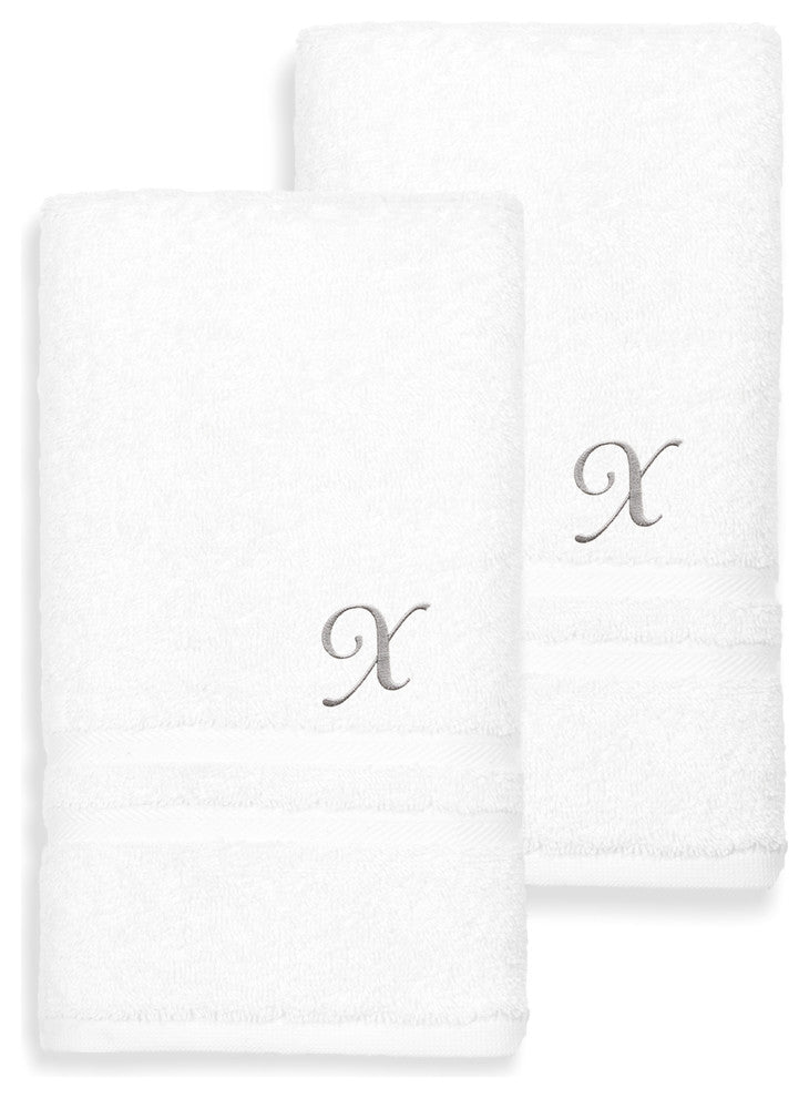 Denzi Hand Towels With Monogrammed Letter, Set of 2, X