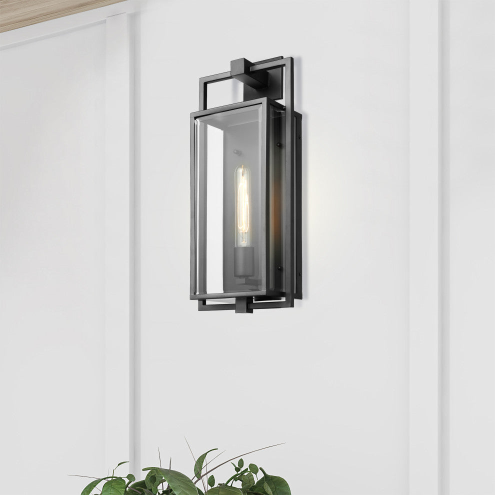 Exhibit 1-Light Large Wall Lantern, Matte Black/Clear Beveled Glass