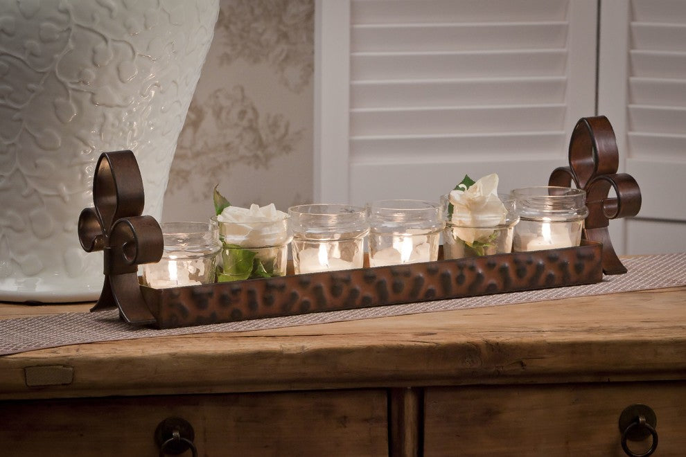 Fleur-de-Lis 6-Votive Candleholder, Bronze