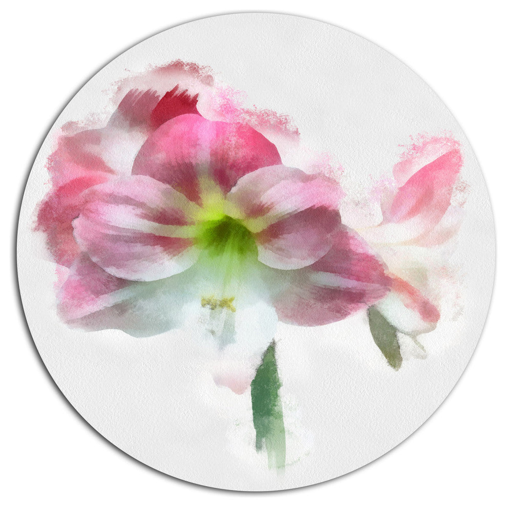 Pink Lily Flowers On White Sketch, Floral Round Wall Art, 36"