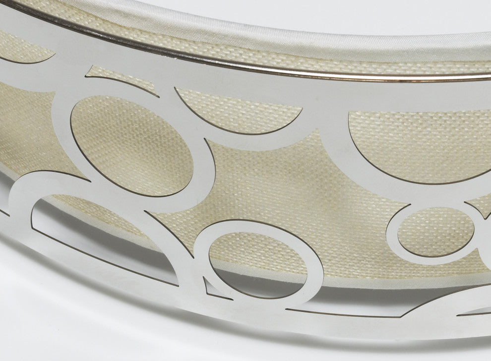 15" Filigree LED Decor Flush Mount Fixture - Polished Nickel Finish - White Fabr