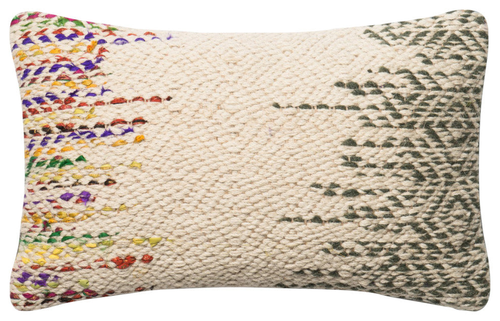 Loloi Woven Wool & Cotton Multi-Colored Throw Pillow, 13"x21", Polyester/Polyfil