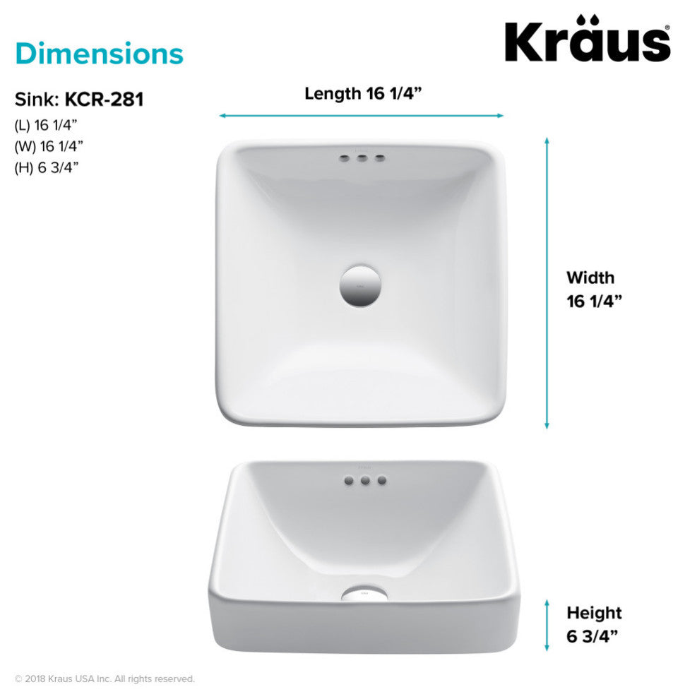 Elavo Square Ceramic Semi-Recessed White Bathroom Sink, Pack of 2