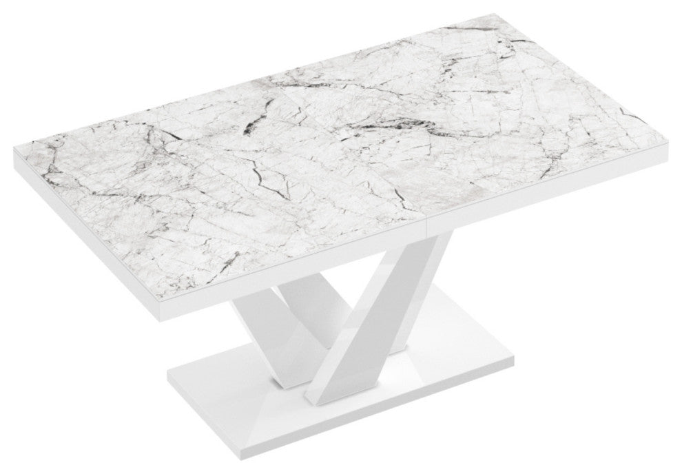 Chariton Extendable Dining Table, White Venatino/White