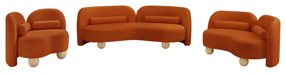 Daphne Upholstered Chair/Loveseat/Sofa, Cognac, Velvet, Sofa
