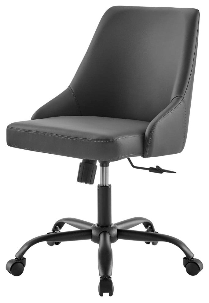 Computer Work Desk Swivel Chair, Faux Vegan Leather, Black Gray, Home Office