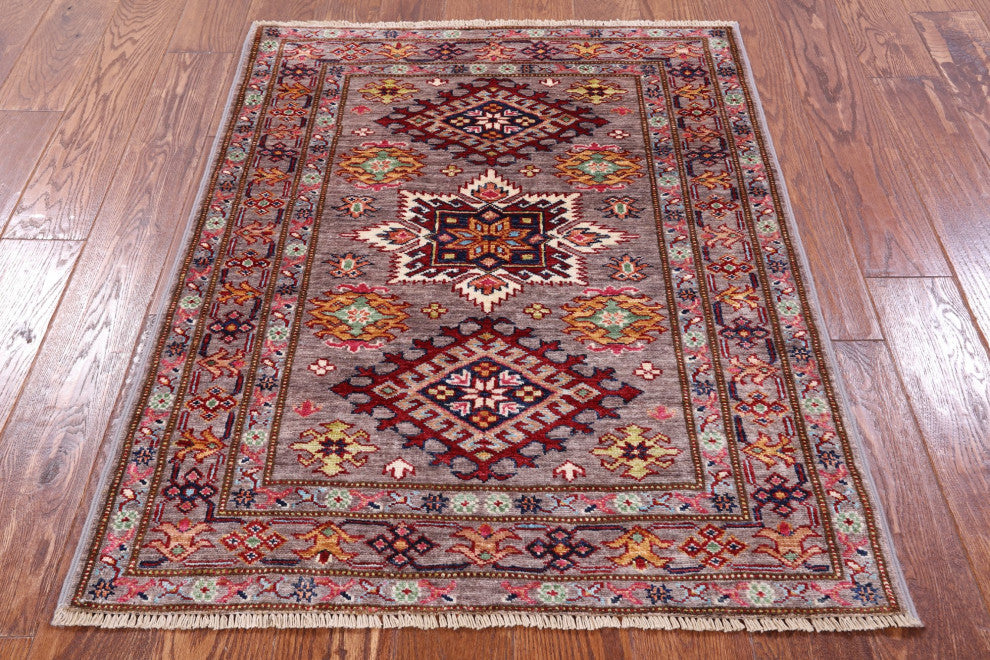 3' 0" X 3' 10" Geometric Super Kazak Handmade Wool Rug Q10642