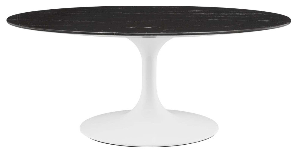 Coffee Table, Oval, Black White, Artificial Marble, Metal, Modern, Hospitality
