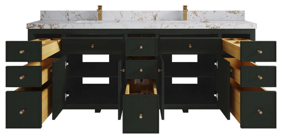 Sonoma 84" Double Sink Bath Vanity in Black Top, 2" Viola Gold