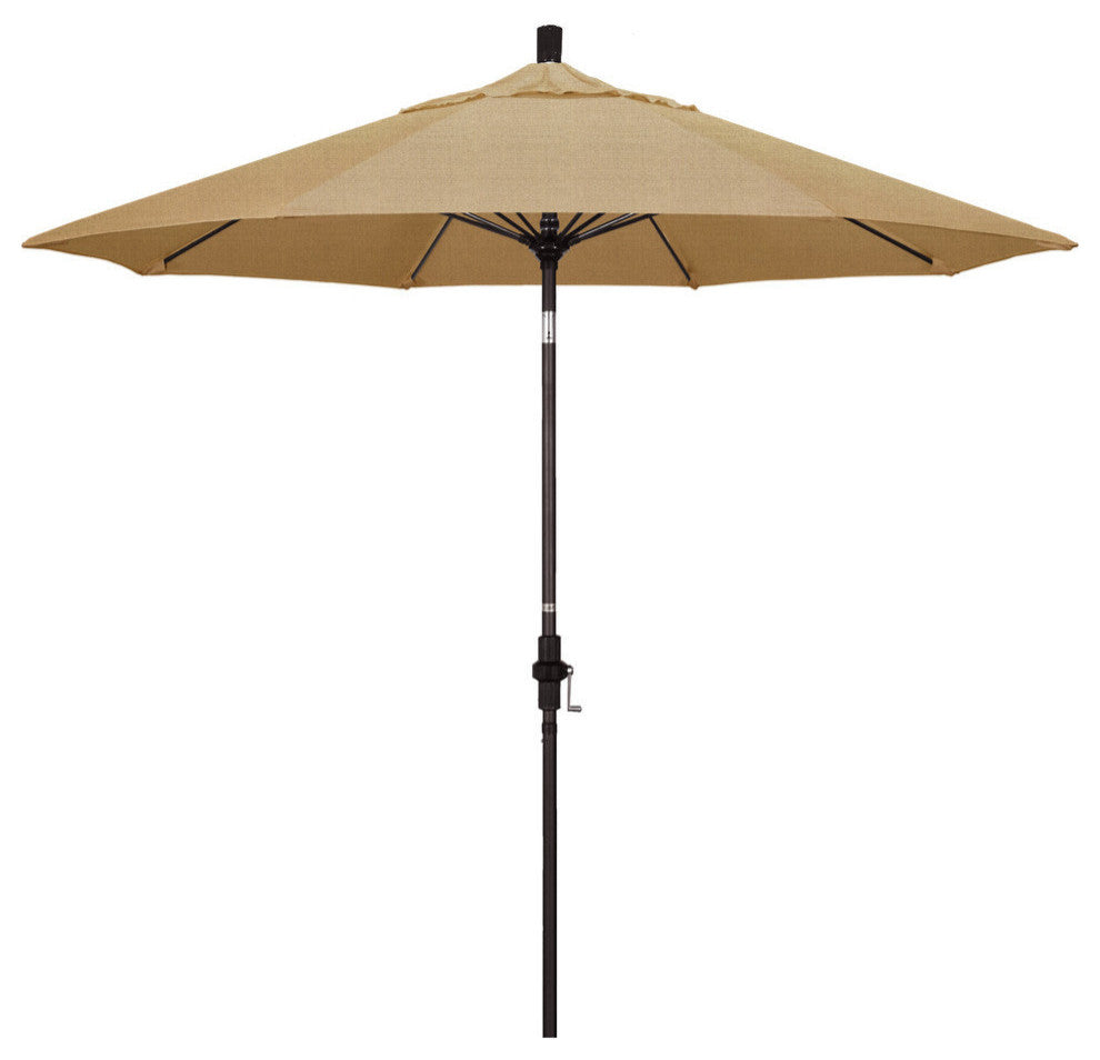 9' Bronze Collar Tilt Lift Fiberglass Rib Aluminum Umbrella, Sunbrella, Linen Sesame
