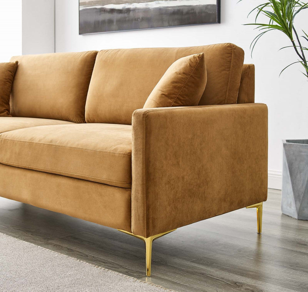 Sofa, Velvet, Brown, Modern, Living Lounge Room Hotel Lobby Hospitality