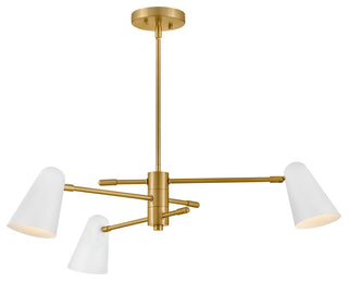 Lark Birdie 3 Light Convertible 1 Tier, Lacquered Brass With Matte White Accents