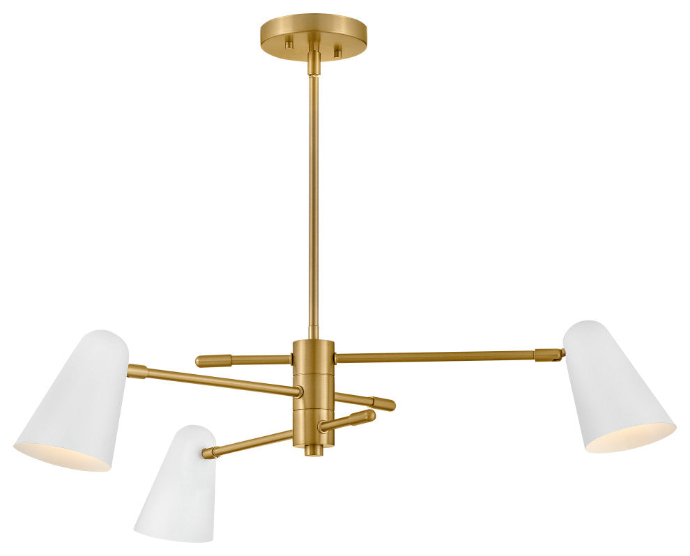 Lark Birdie 3 Light Convertible 1 Tier, Lacquered Brass With Matte White Accents