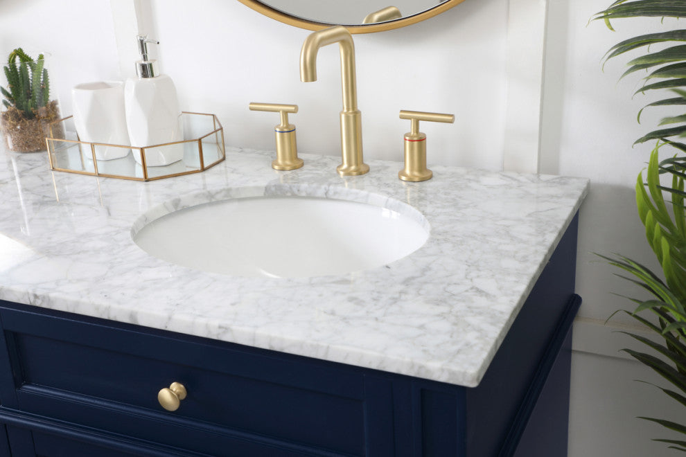 Home Living Vanity with Carrara White Marble Countertop, Blue, 60", Double Sink