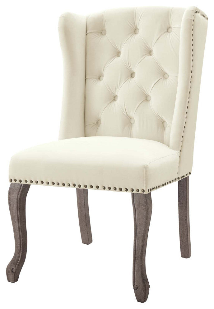 Side Dining Chair, Set of 2, Velvet, Ivory White, Modern, Cafe Bistro Restaurant